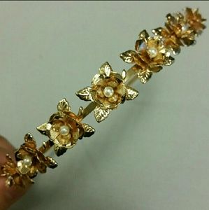 Beautiful Flowers Gold Headband with Pearls
